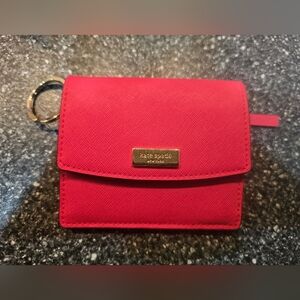Kate Spade Cherry Red Card Holder Keyring Zip Coin Button Close Multi Card EUC